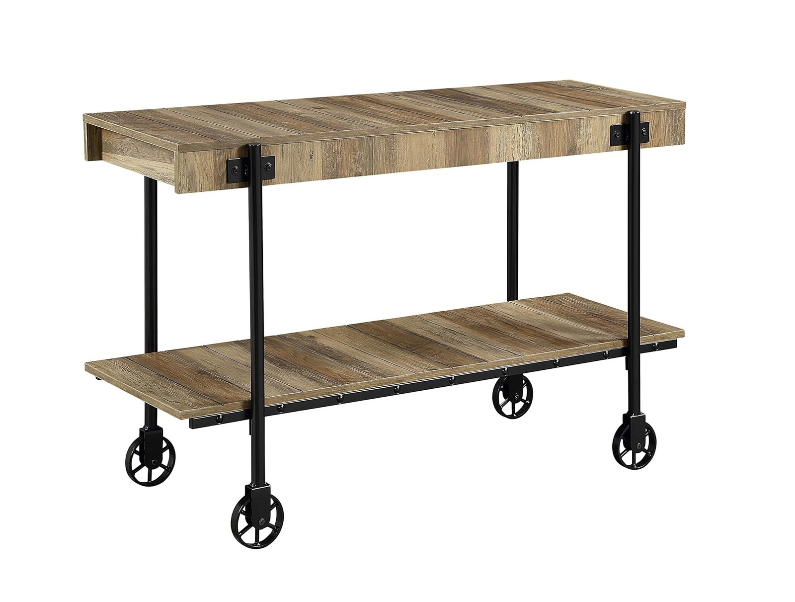 Industrial-style sofa table, natural color, with adjustable slat design