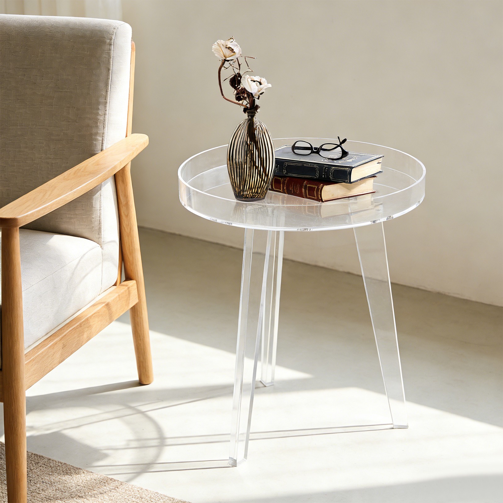 Side Table, End Table, Clear Acrylic Side Table for Living Room, Bedroom