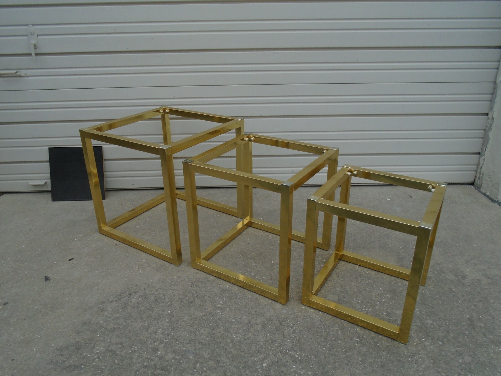 3 Nesting End Tables Metal Hollywood Regency Wide Gold Art Deco Boho Retro