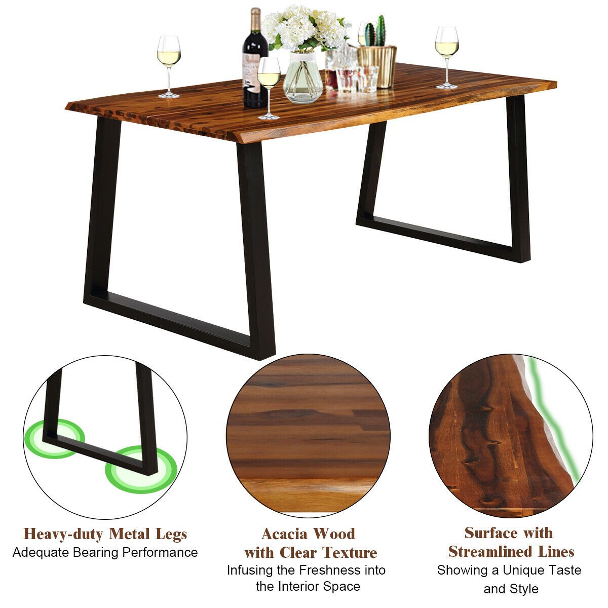 Rectangular Acacia Wood Dining Table Rustic Indoor &Outdoor Furniture
