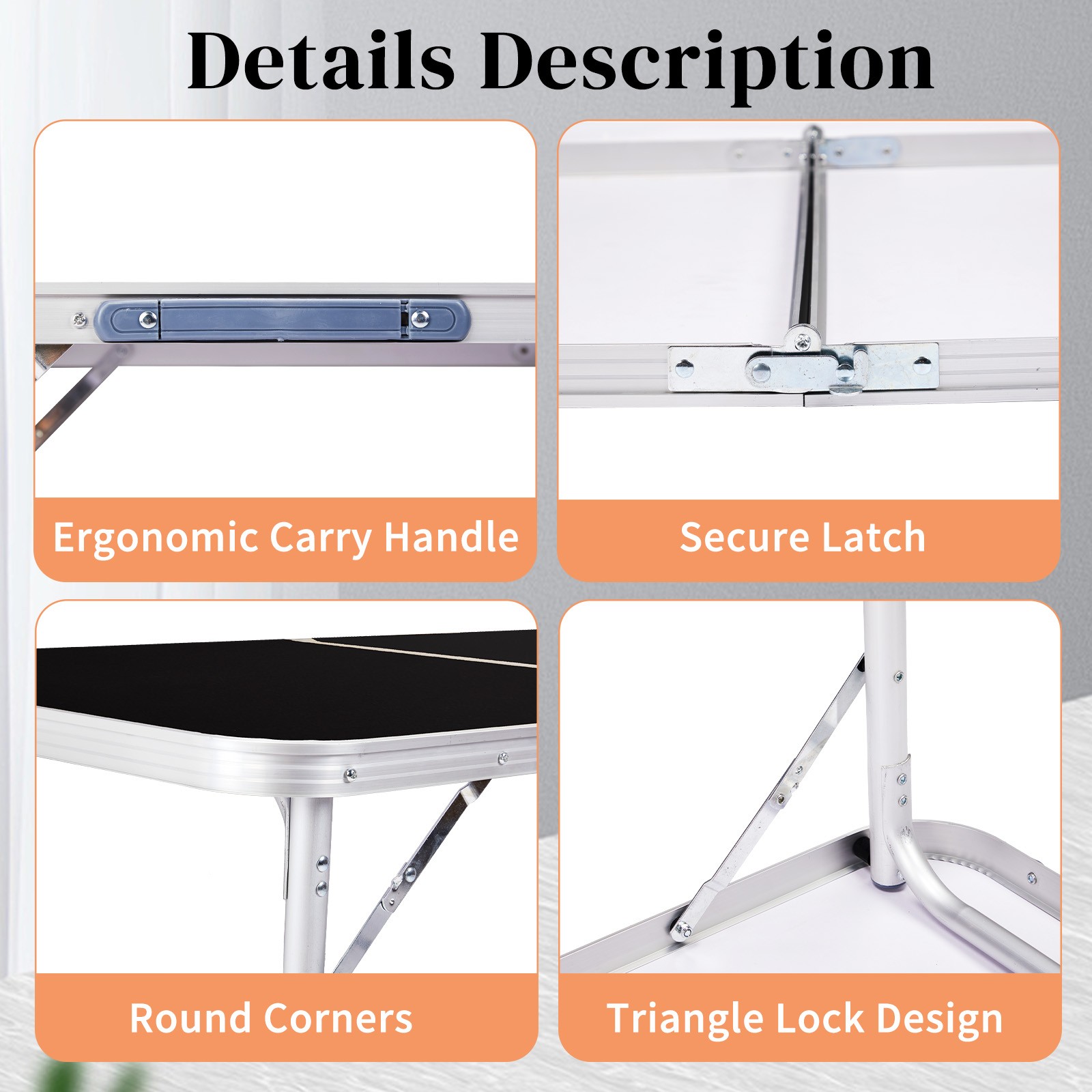 4FT Dining Portable Aluminum Folding Black Table Perfect for InOutdoor Parties