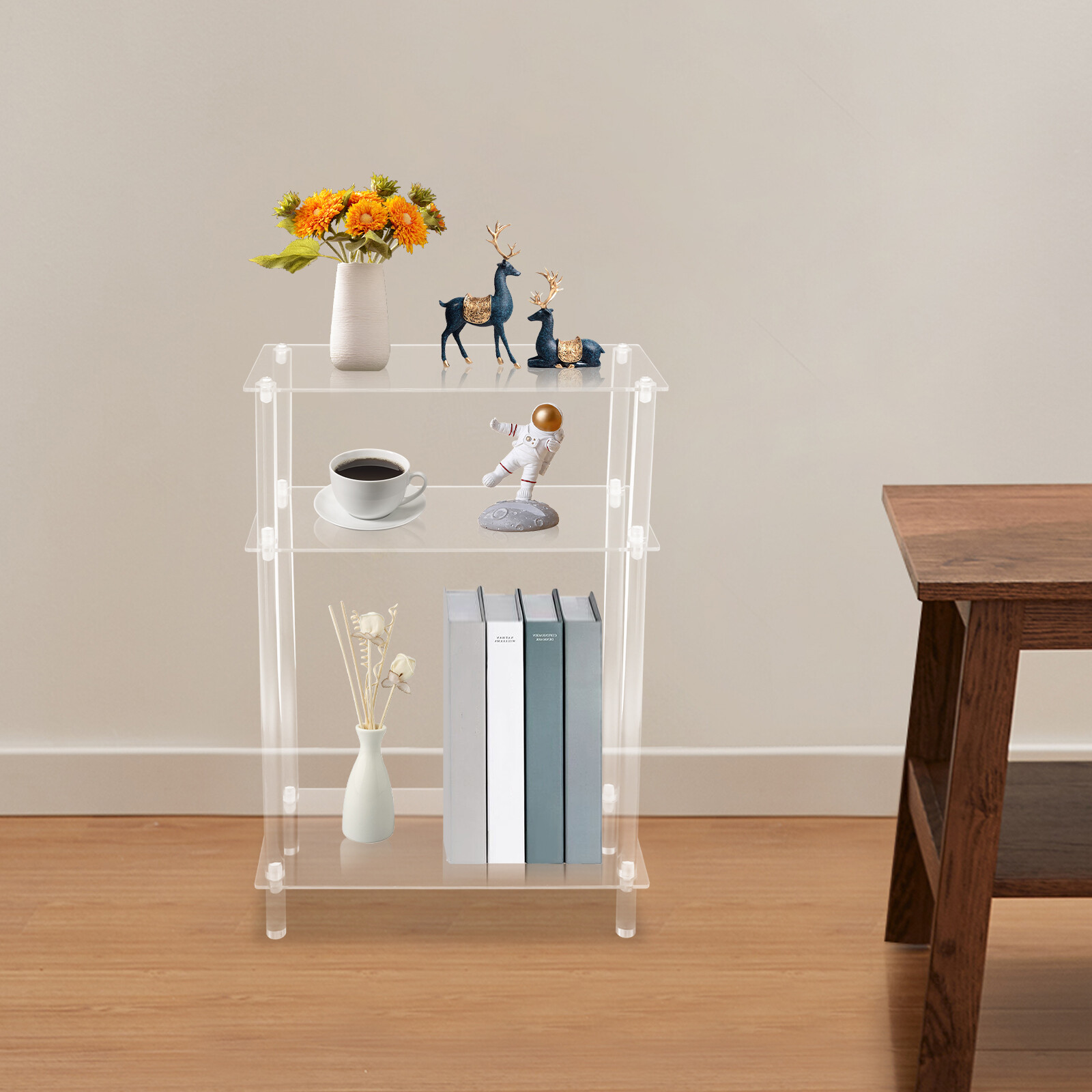 Clear Acrylic 3-Tier Slim Nightstand Side Table 15.7 × 7 × 22.9 in