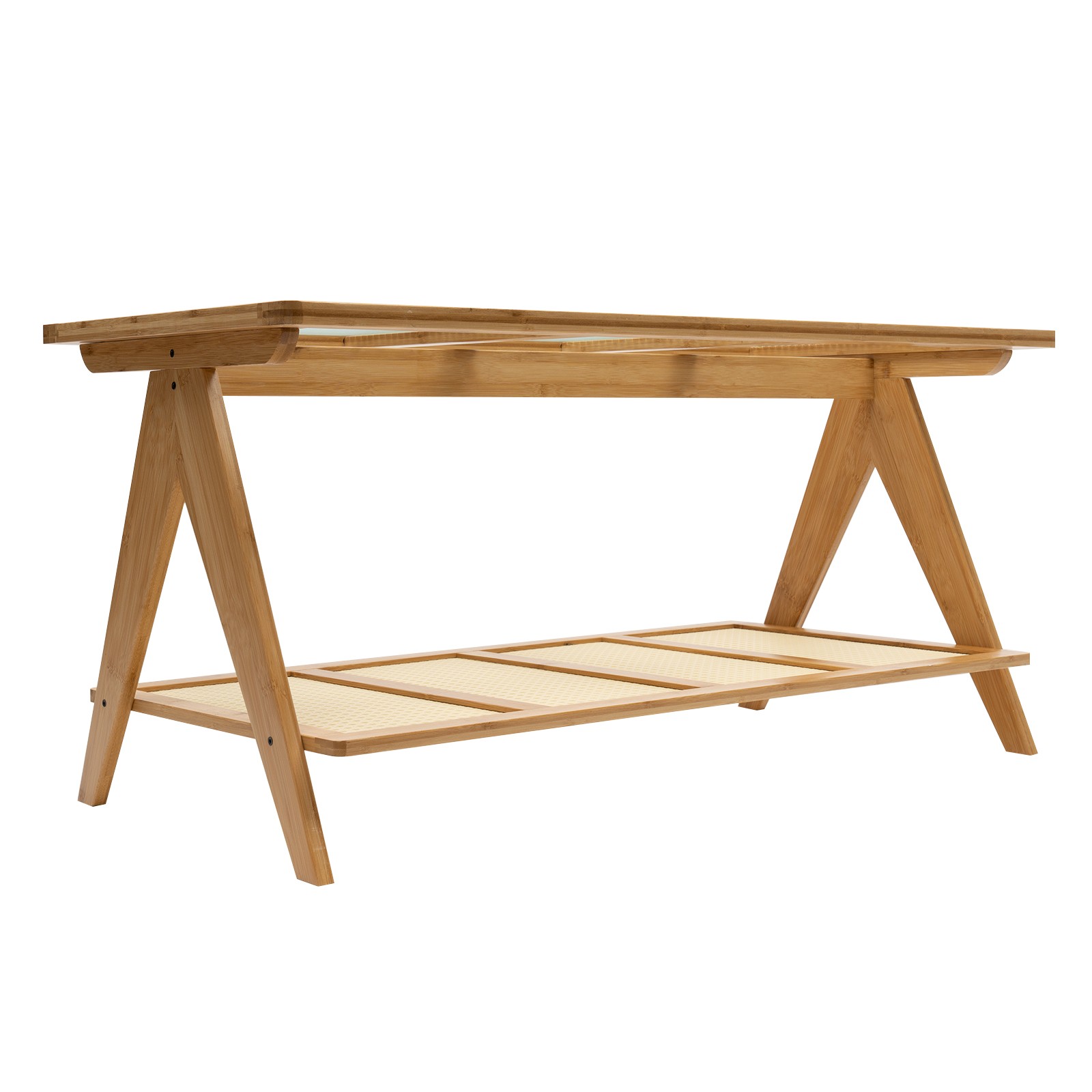 Living Room Coffee Table Glass Tabletop Modern Side Table with Lower Shelf Home