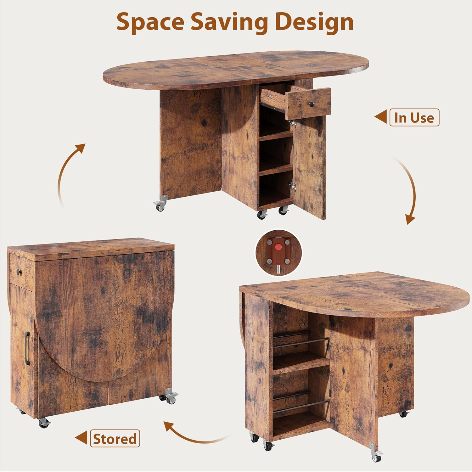 Folding Dining Table for 4 Kitchen Dining Room Dinnertable with Storage Drawer S