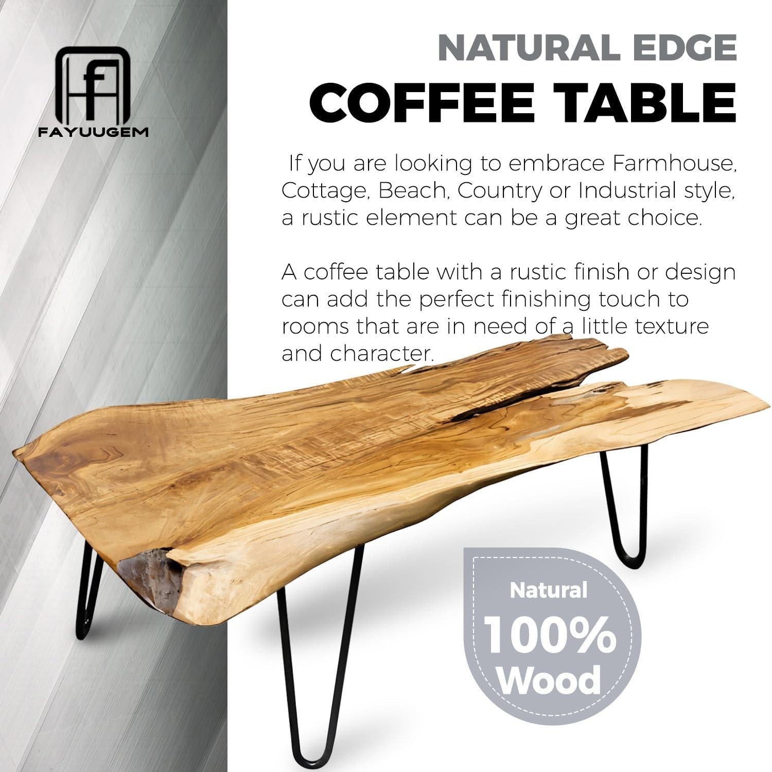 Live Edge Wood Coffee Table – Rustic Natural Design for Your Living Room