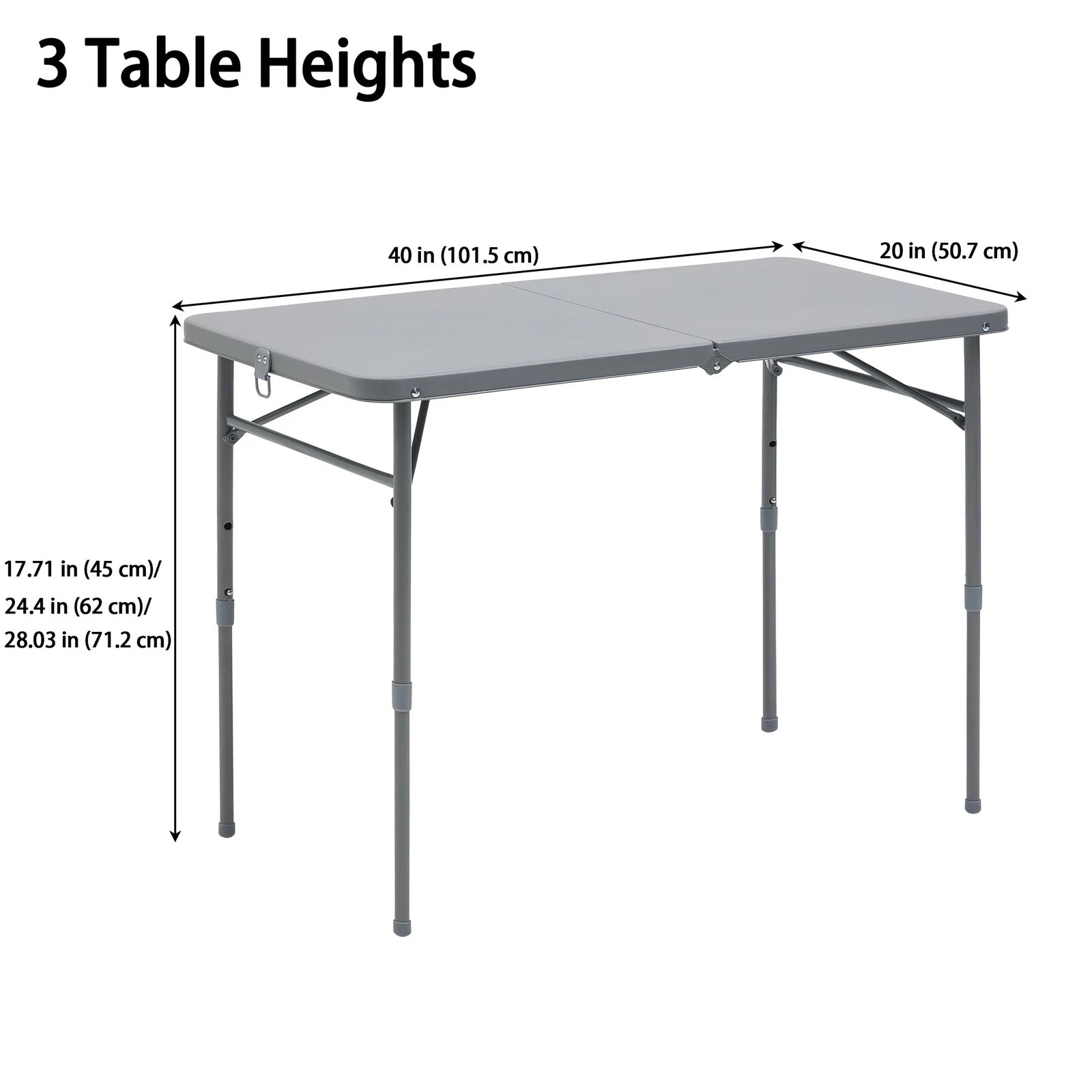 Mainstays 40″ Adjustable Height Centerfold Folding Table, Gray