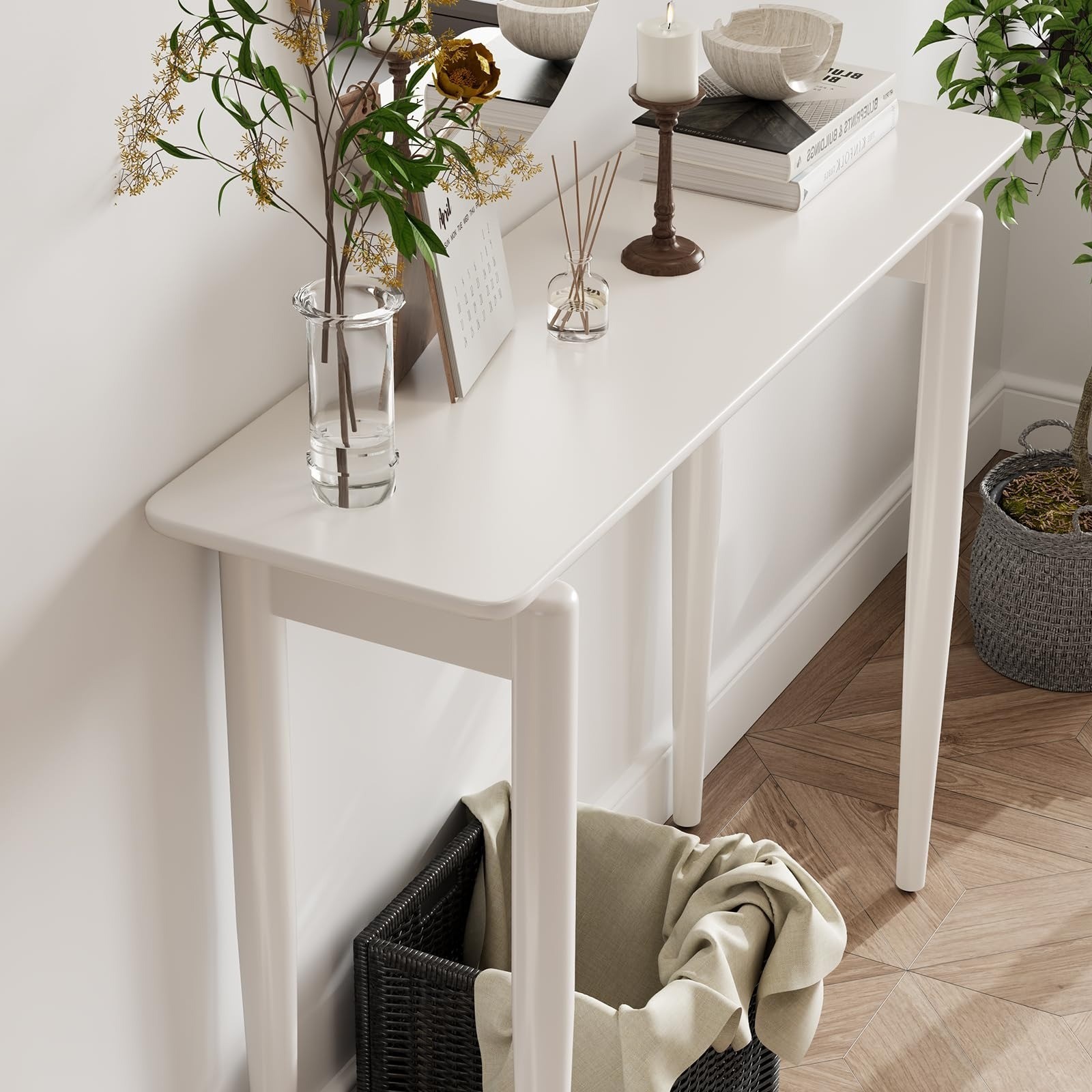 Wood Console Table White Entryway Table, Thin Console Table, Sofa Tables 39.4 in