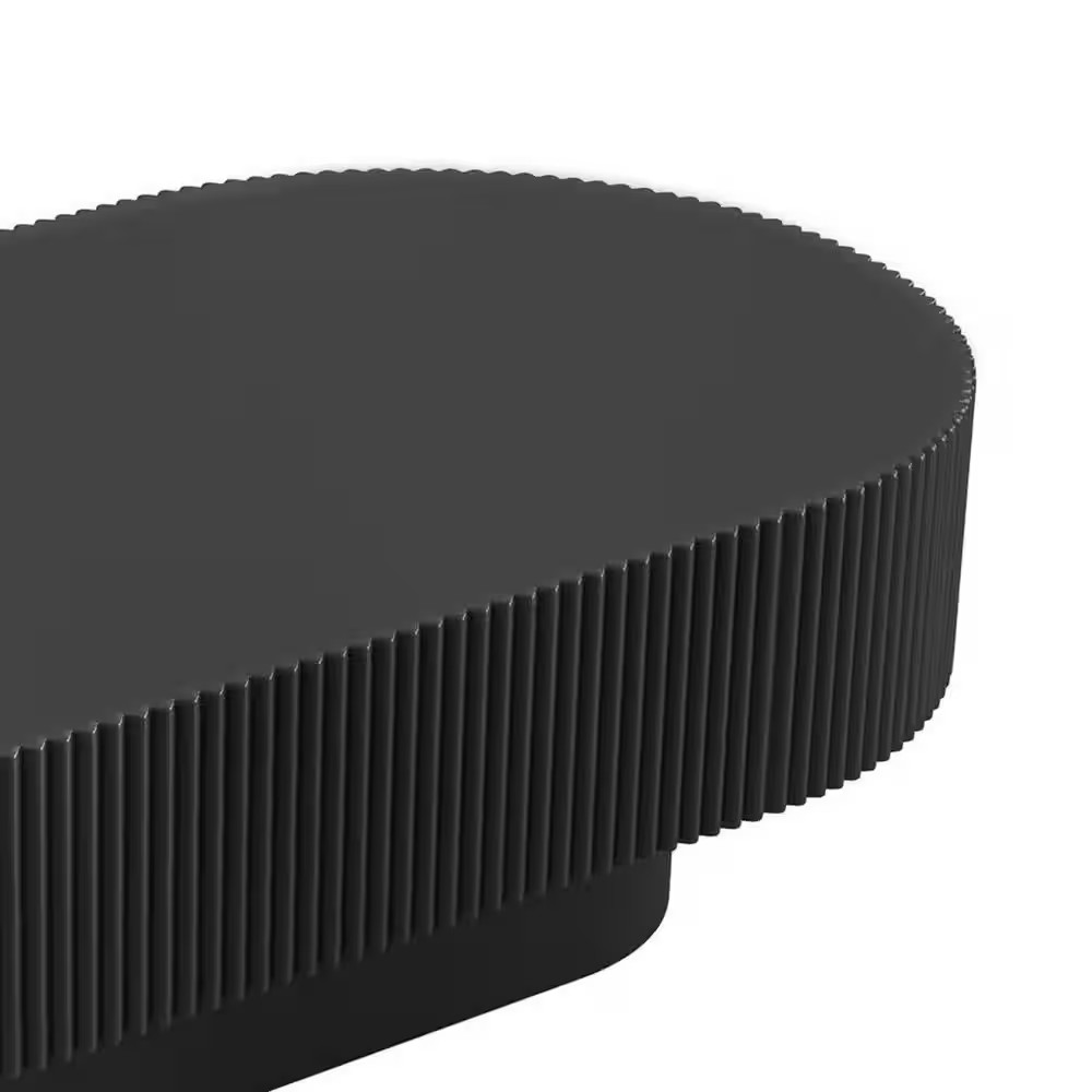 43.3 In. W Black Oval Wood Coffee Table with 6.8″ Thick Tabletop, Modern Drum En