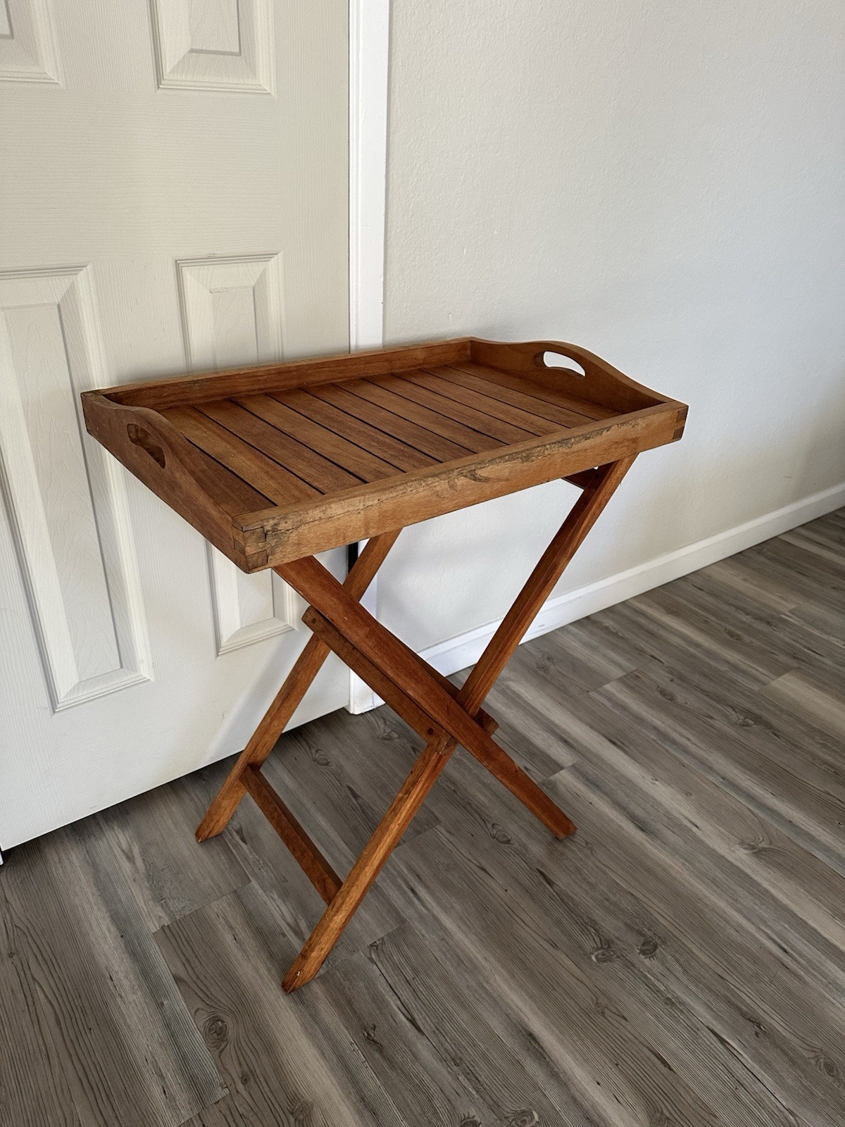 Teak Wood Folding Side Table 2-Piece Set