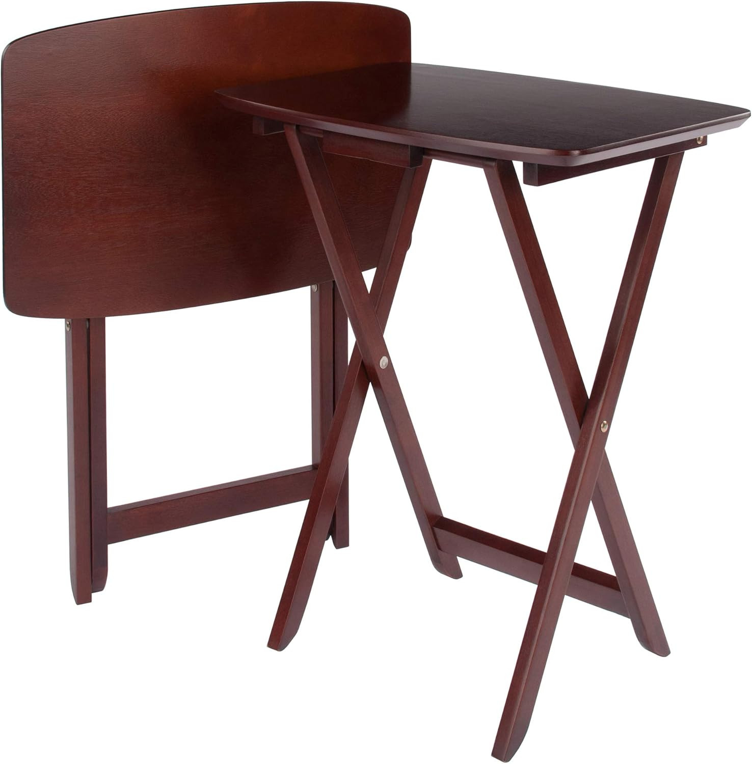 Darlene Set of 2 Foldable Snack Tables, 26″ in Walnut, Easy to Store Portable Fo