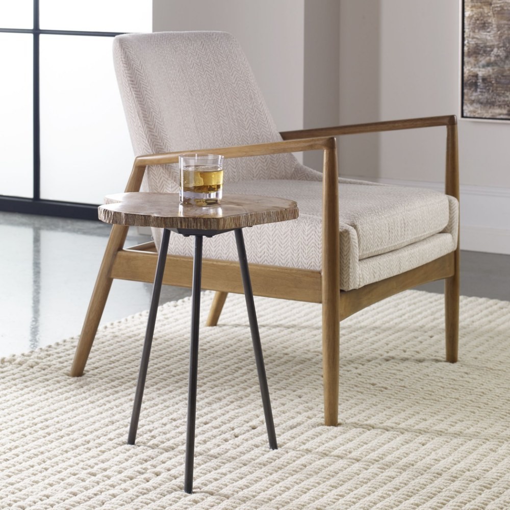 20 inch Free Form Accent Table with Iron Legs – Nature Inspired Side Table –