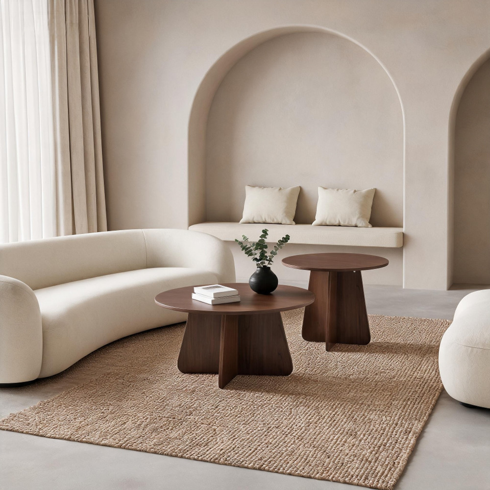 Retro Nesting Coffee Table Set, Round Side Tables with Wood Legs