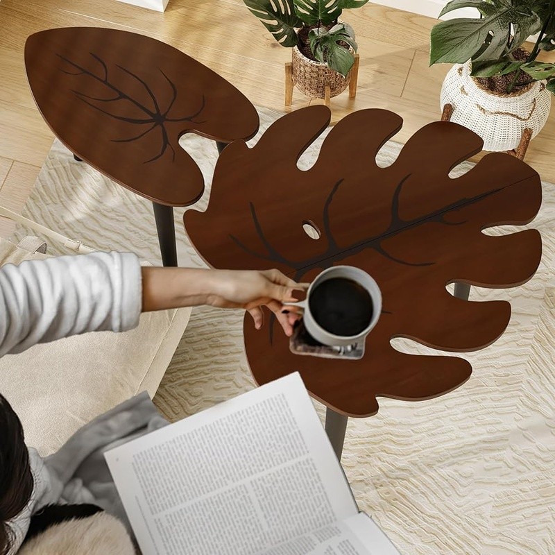 Fun Leaf Design Nesting Coffee Tables Space Saving Lightweight Unique Home Decor