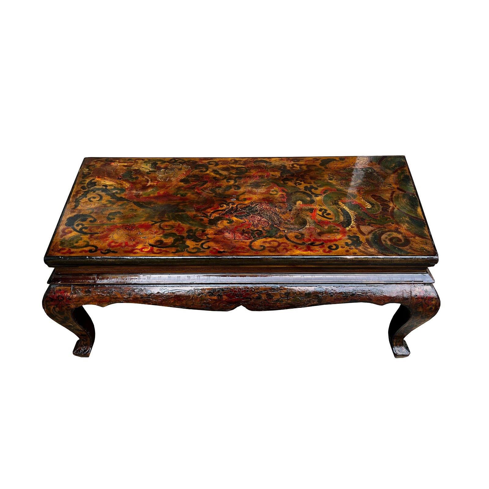 Chinese Tibetan Yellow Brown Dragon Head Lacquer Low Coffee Table ws2739