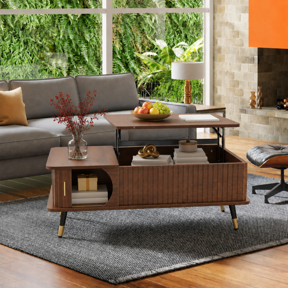 Wood Lift Top Coffee Table Lift Tabletop Dining Center Table for Living Room