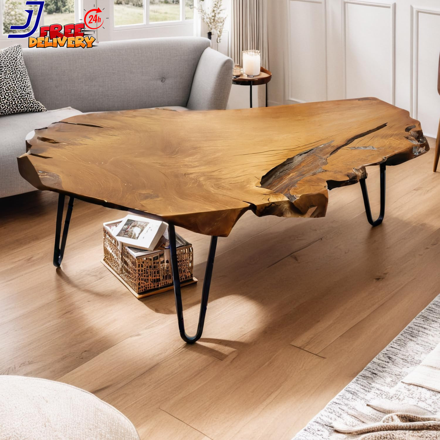 Live Edge Wood Coffee Table Rustic Natural Design for Your Living Room