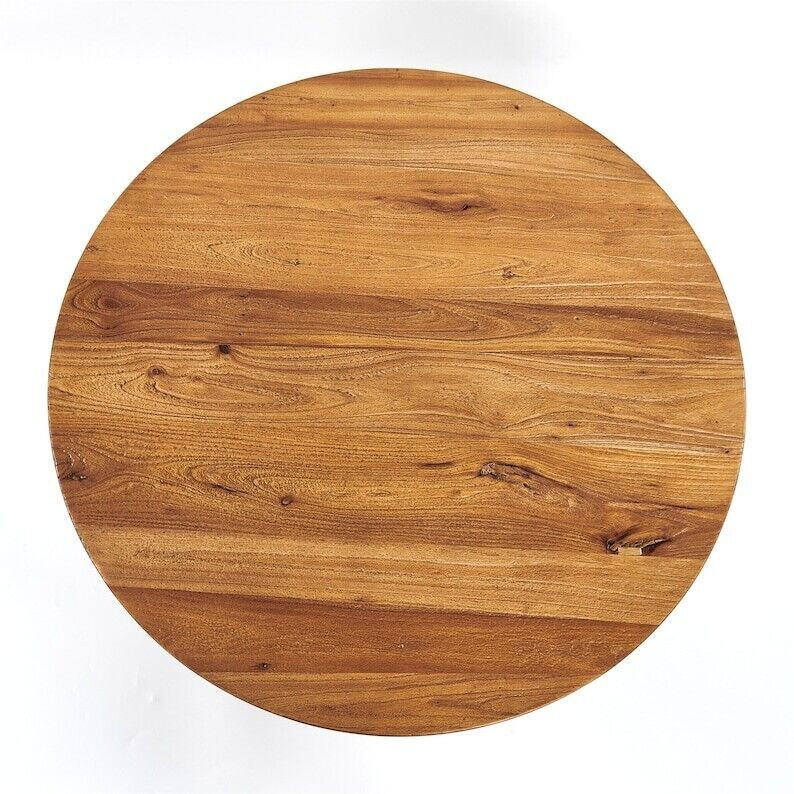 Wooden Coffee Table with Hairpin Legs, Rustic Farmhouse Round Old Elm Wood Side