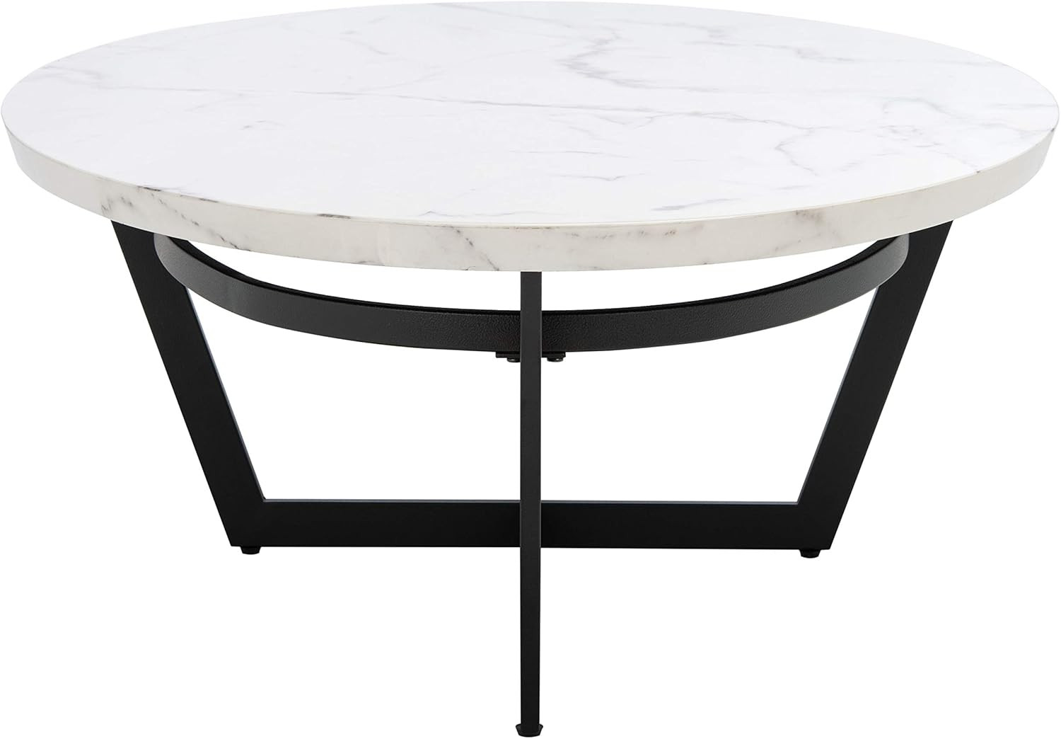 Sleek Oval Coffee Table with White Marble Top and Stylish Black Base