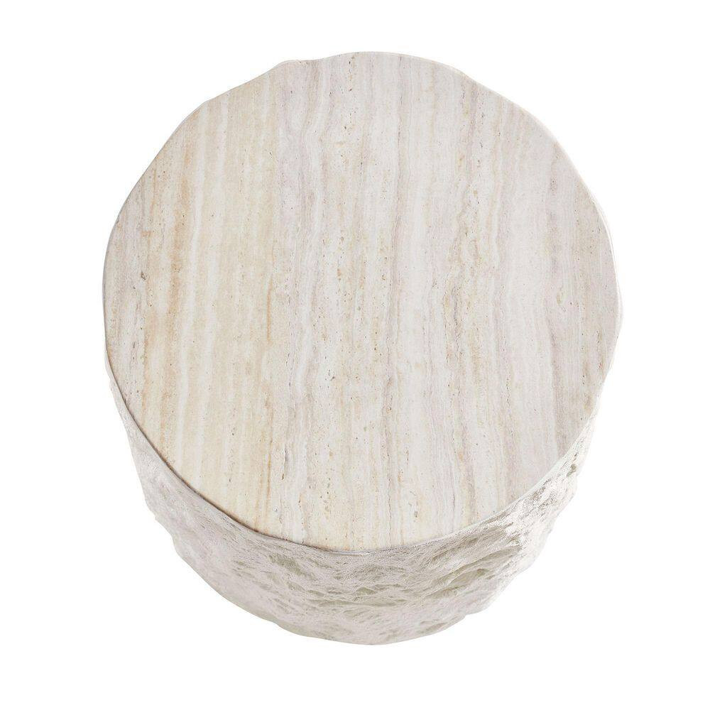 Arend 15.75 In. W Beige round Fiberglass Side Table, Modern Design Imitation Sto