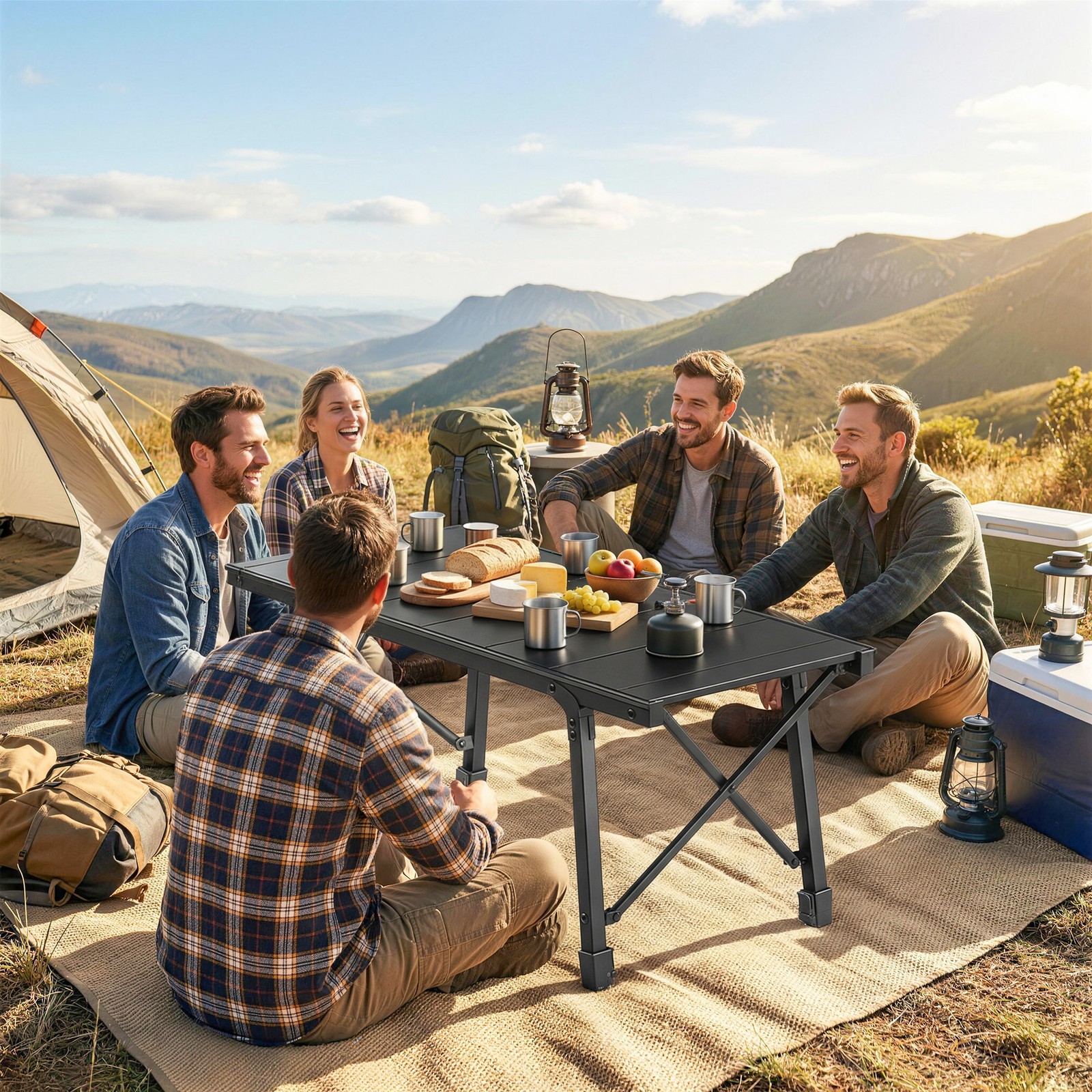 Folding Picnic Table Adjustable Height 35″ x15.7″ , Black