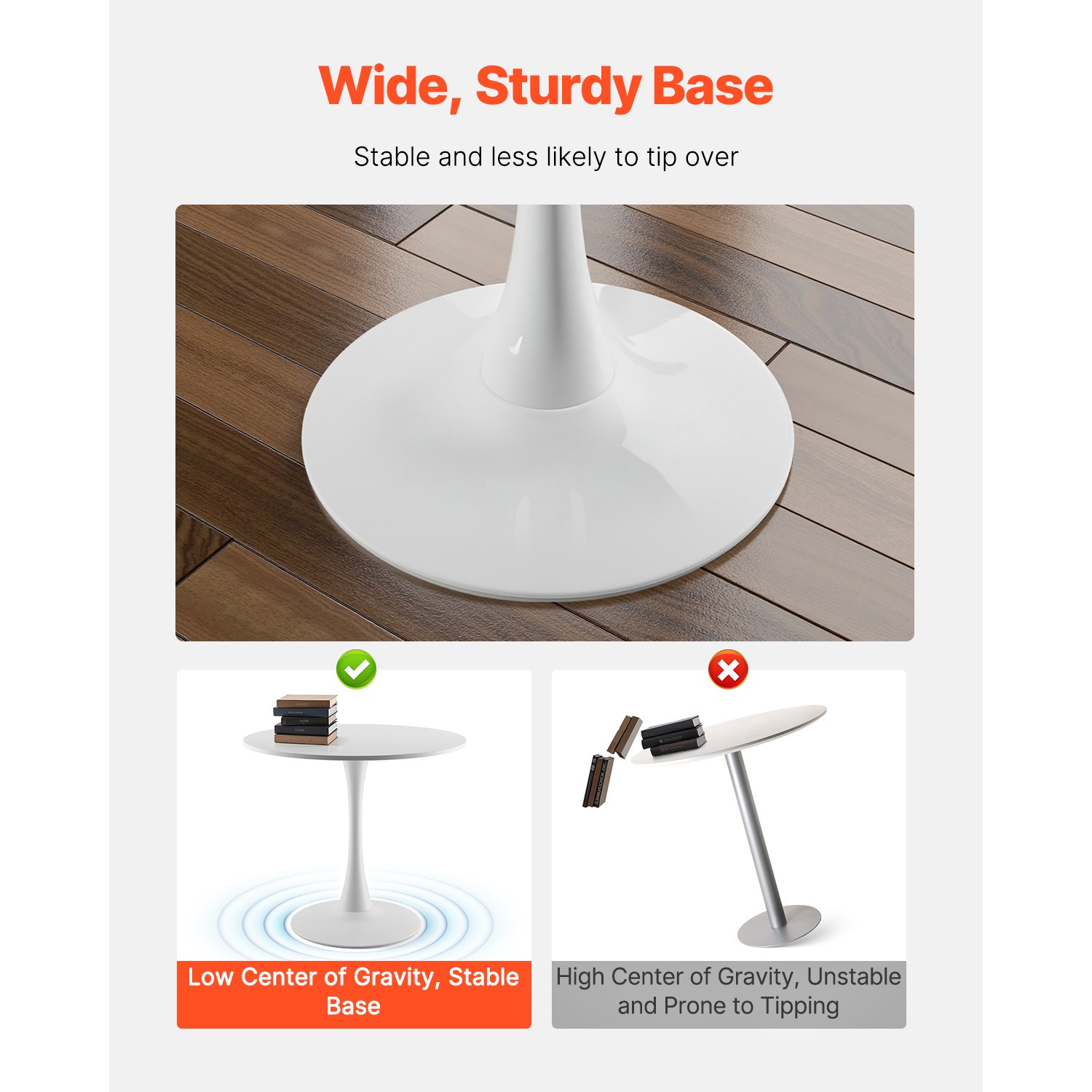 32 in Round Dining Table Wood Kitchen Table for 2-4 Person White (Only Table)