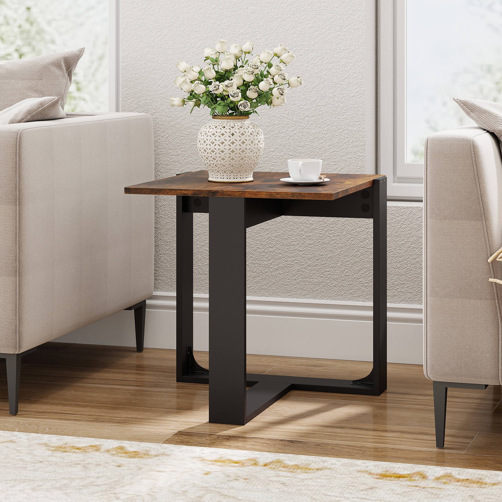 End Table, Industrial Sofa Side Table with Metal Frame for Small Space,Bedroom