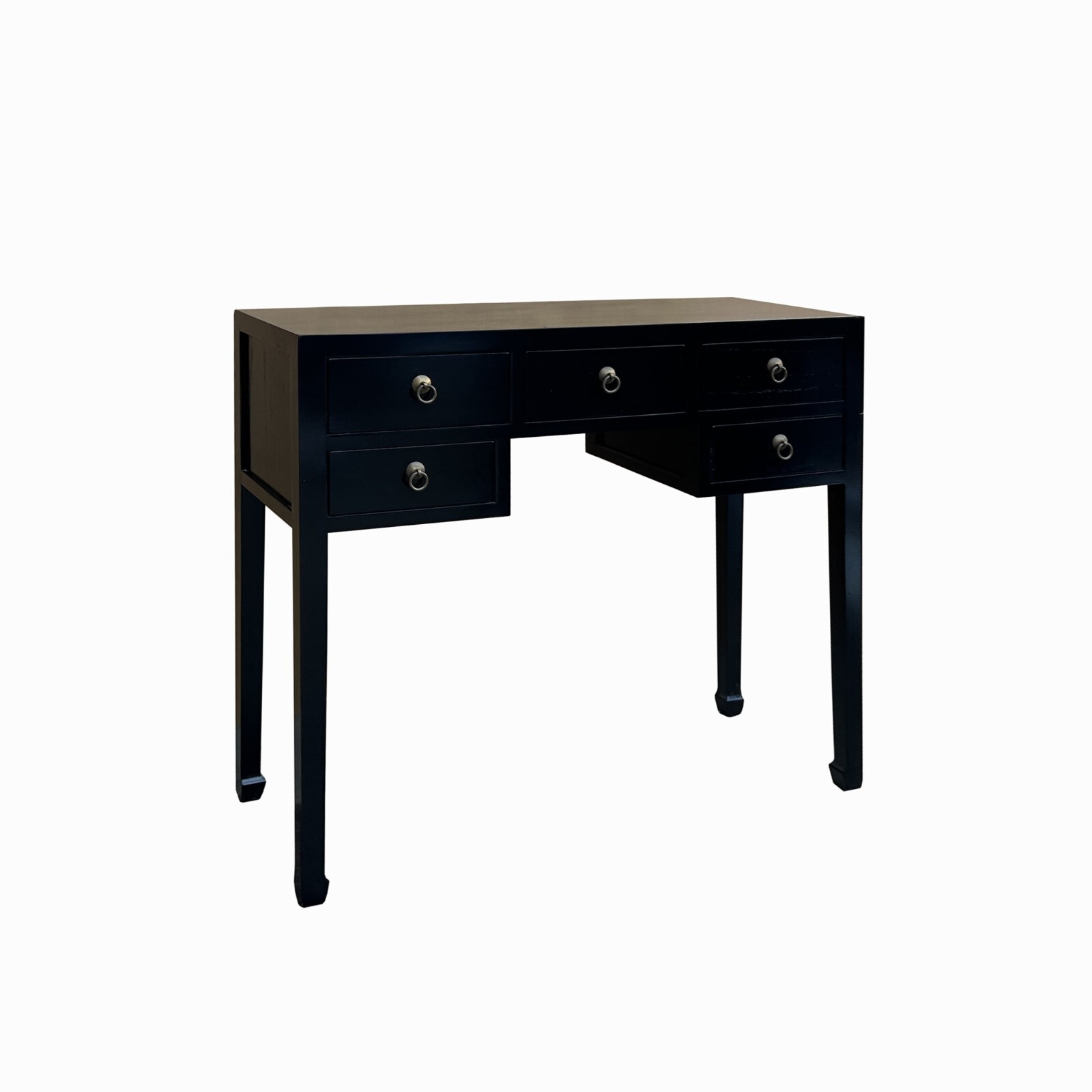 Chinese Black Lacquer 5 Drawers Foyer Narrow Slim Side Table Desk cs7702