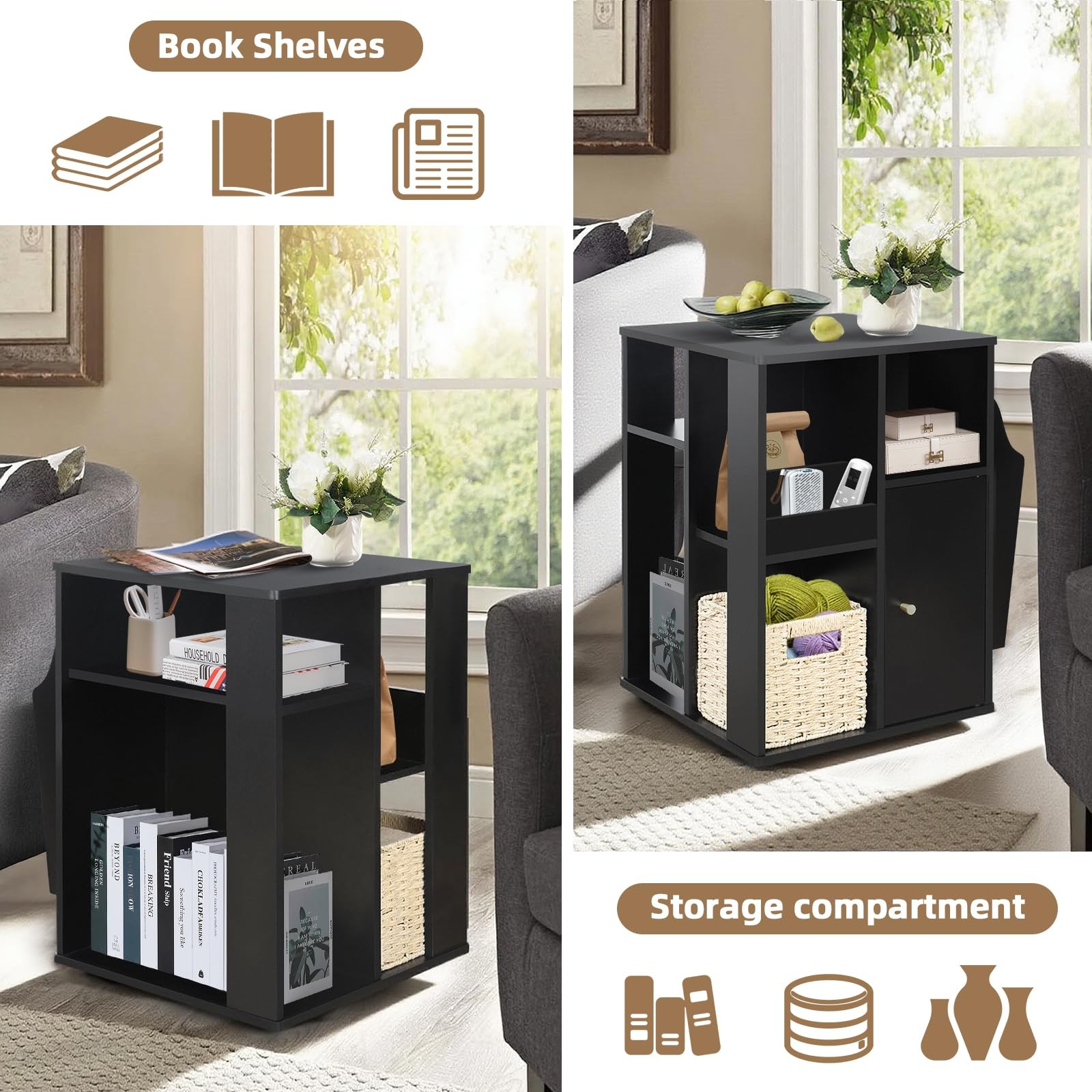 Rotating End Table with Storage Square Rotating Side Table Living Room Side Ta
