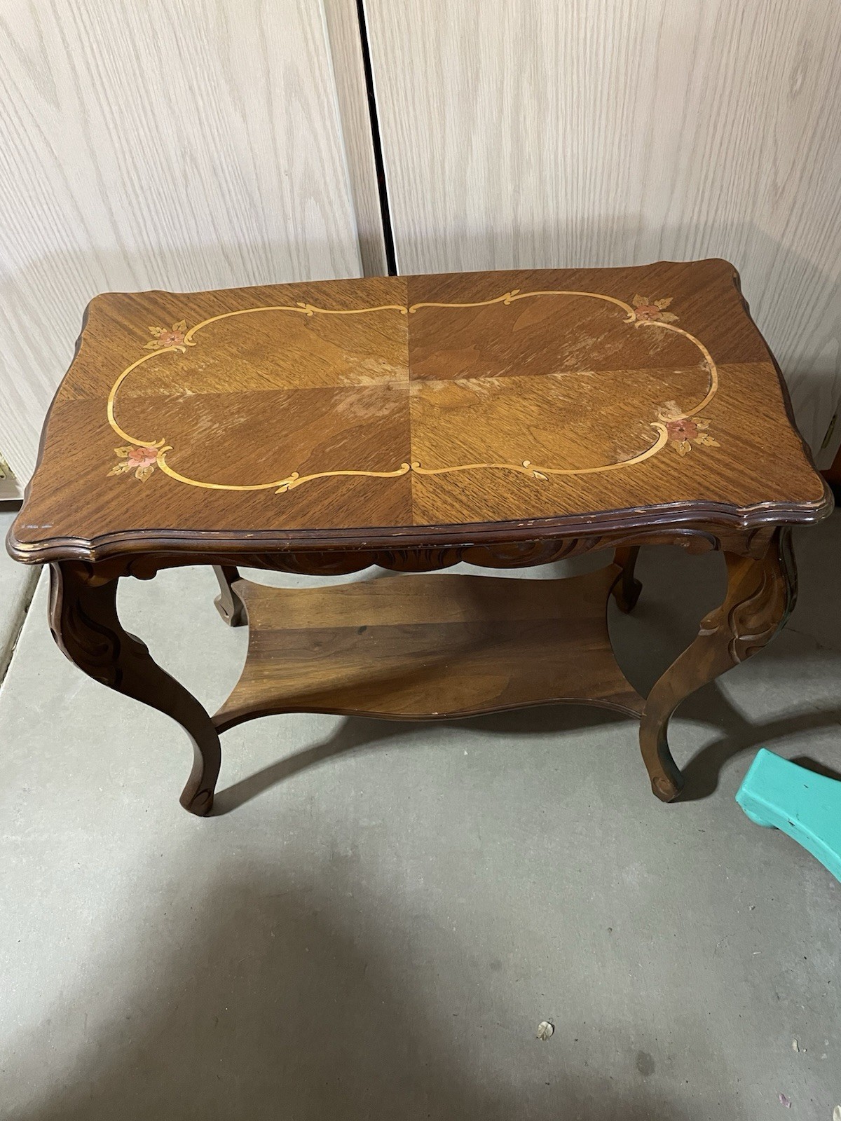 Vintage Wooden Floral Rectangular End Table Painted Medium Wood Living Room