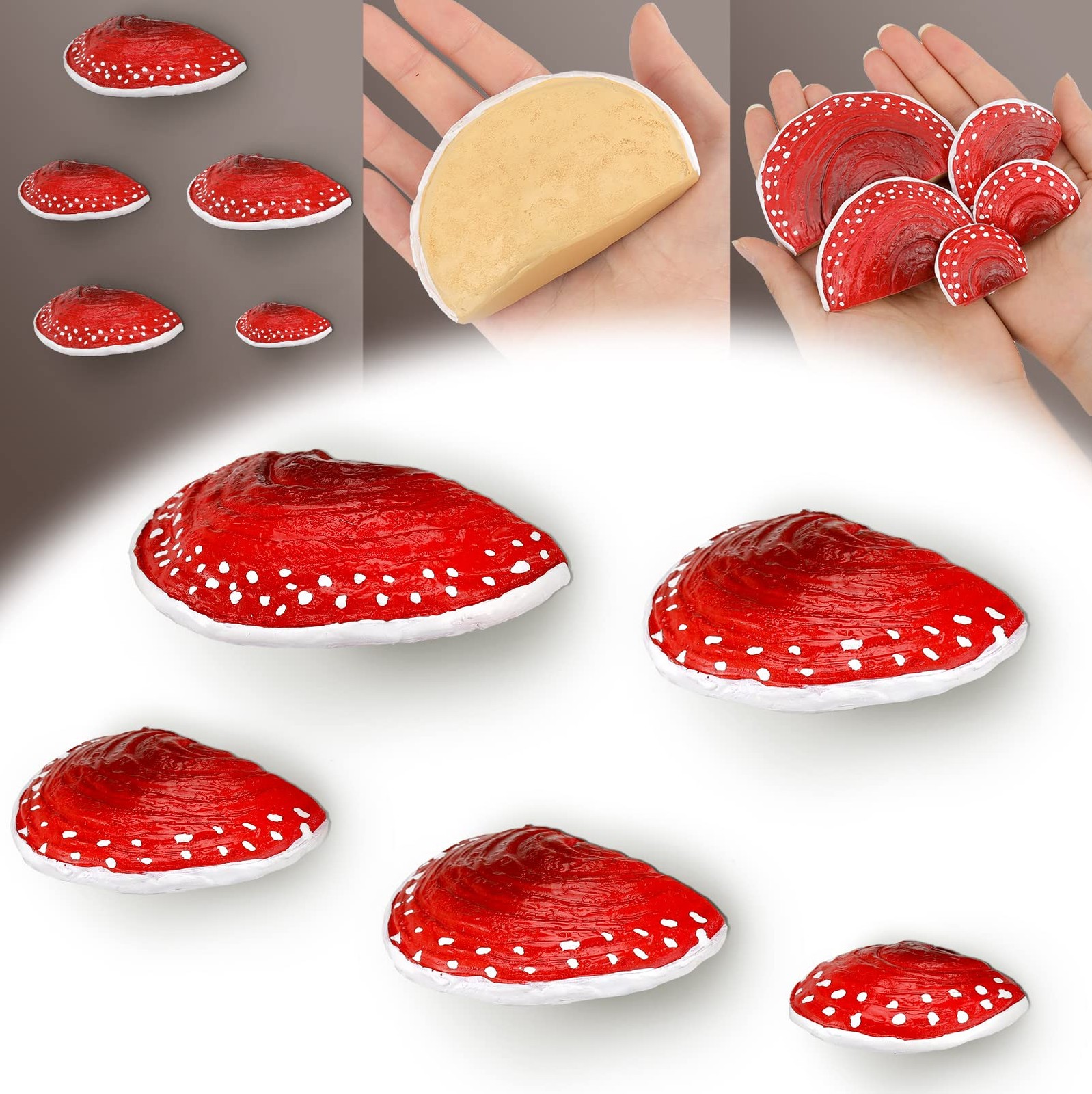 Geetery Set of 5 Mushroom Shelf Wall Decor – Adhesive Mini Resin Red