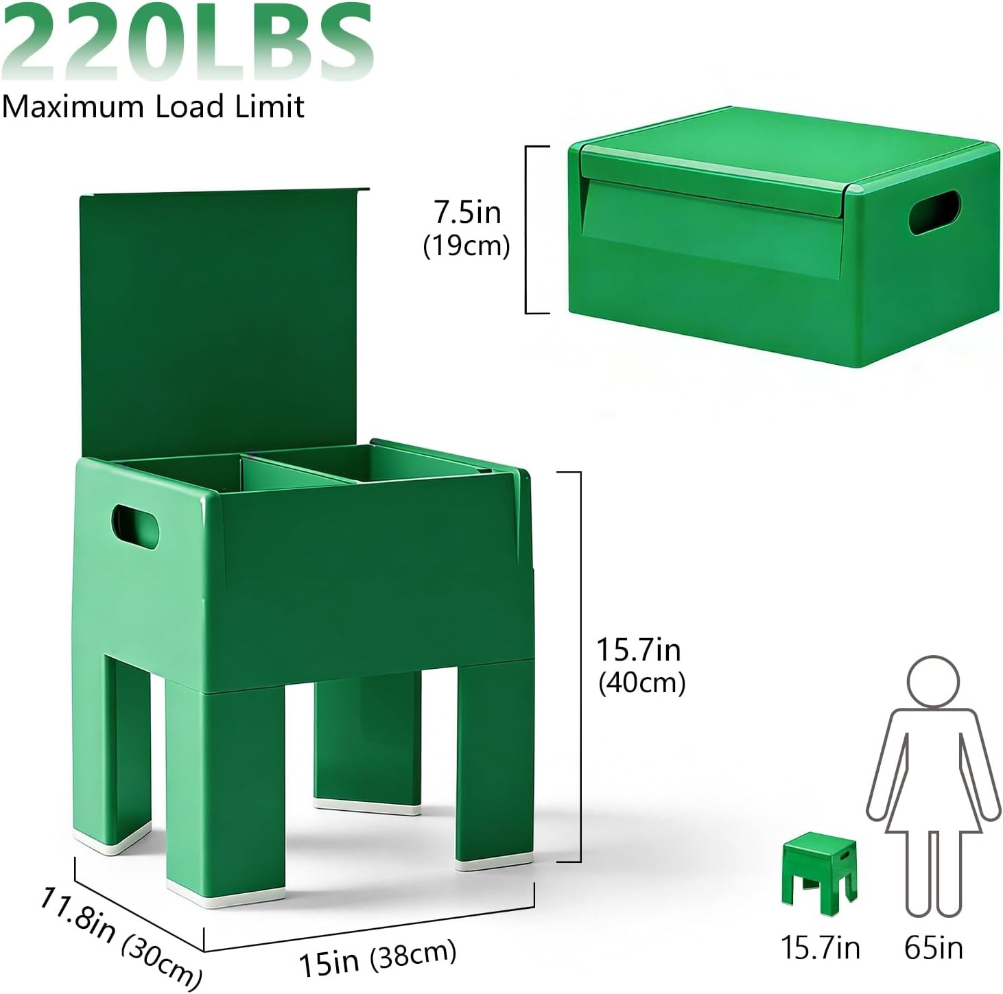 Nightstand Colorful Plastic End Table Green 11.8x15x15.7in