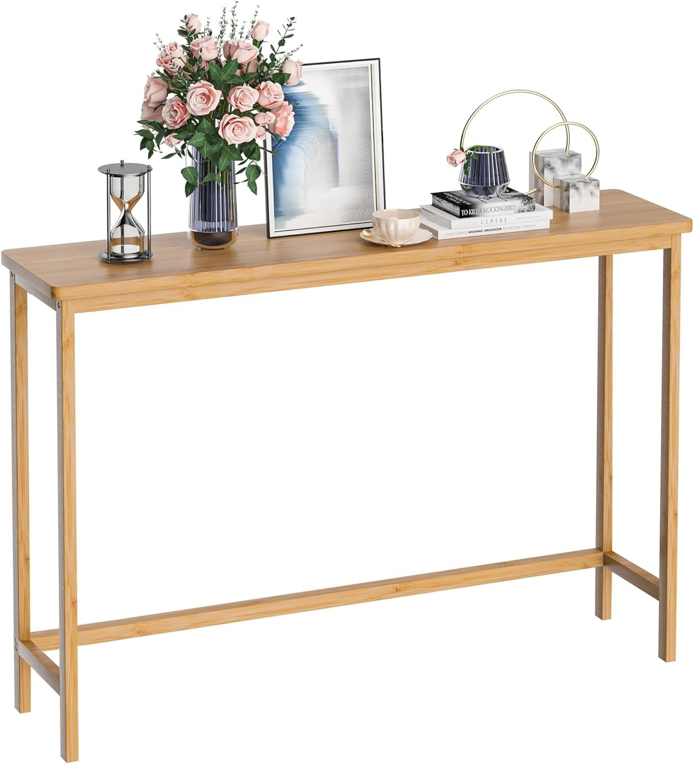 Bamboo Console Table Entryway Narrow Sofa Table Hallway Living Room Natural