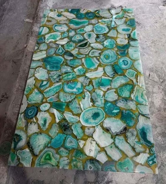 Green Agate Coffee Table Top Artisan Stone Table – Perfect for Entertaining