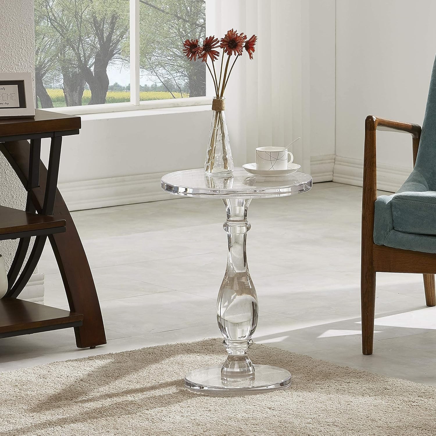 Acrylic End Table, Clear Side Table, Modern Coffee Table With Round Tabletop