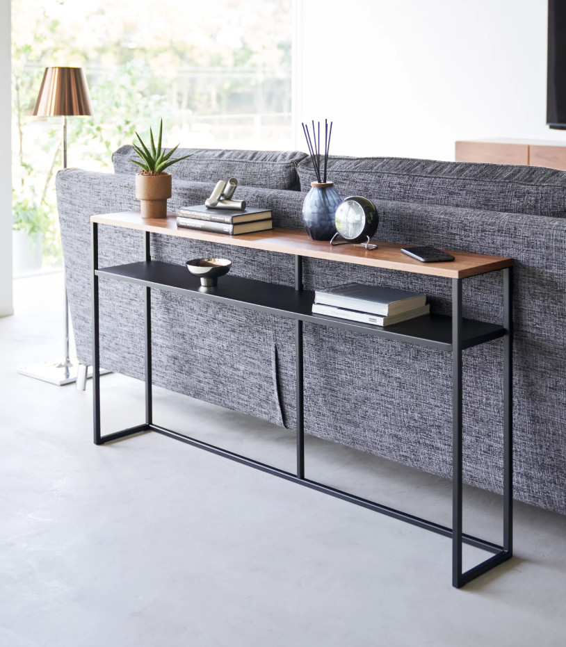 Yamazaki Home TOWER Long Console Table Slim Entryway Livingroom Steel & Wood