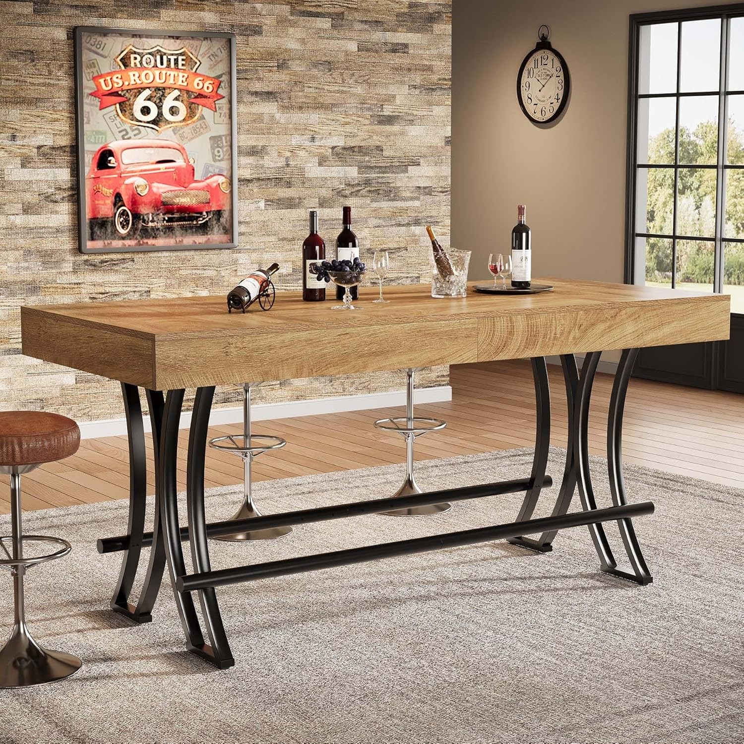 63″ Counter Height Dining Table with Footrest, Rectangular Kitchen Bar Pub Table