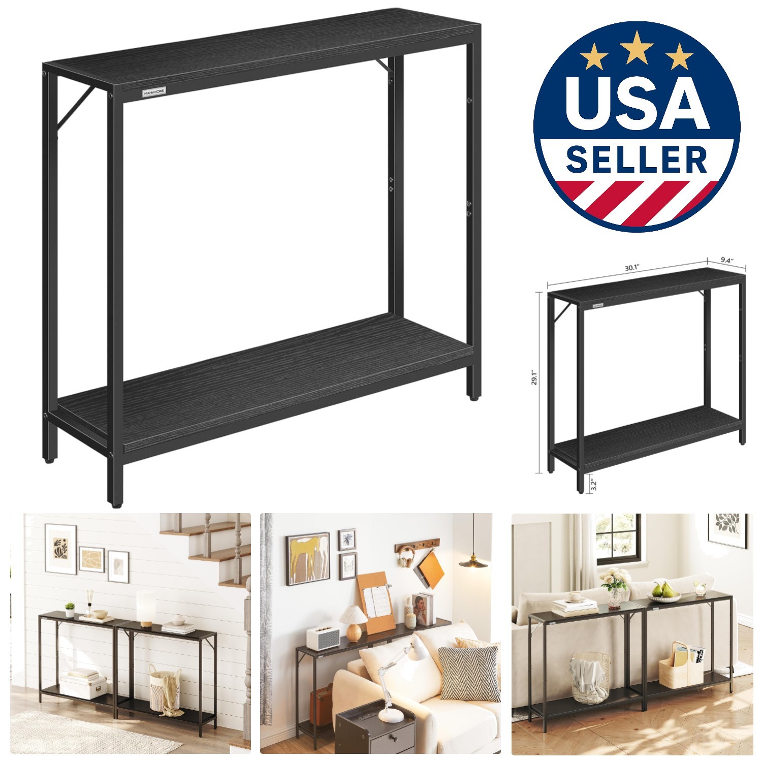 Space-Saving 2-Tier Console Table – 30” Entryway Table, Sturdy, Easy Assemble