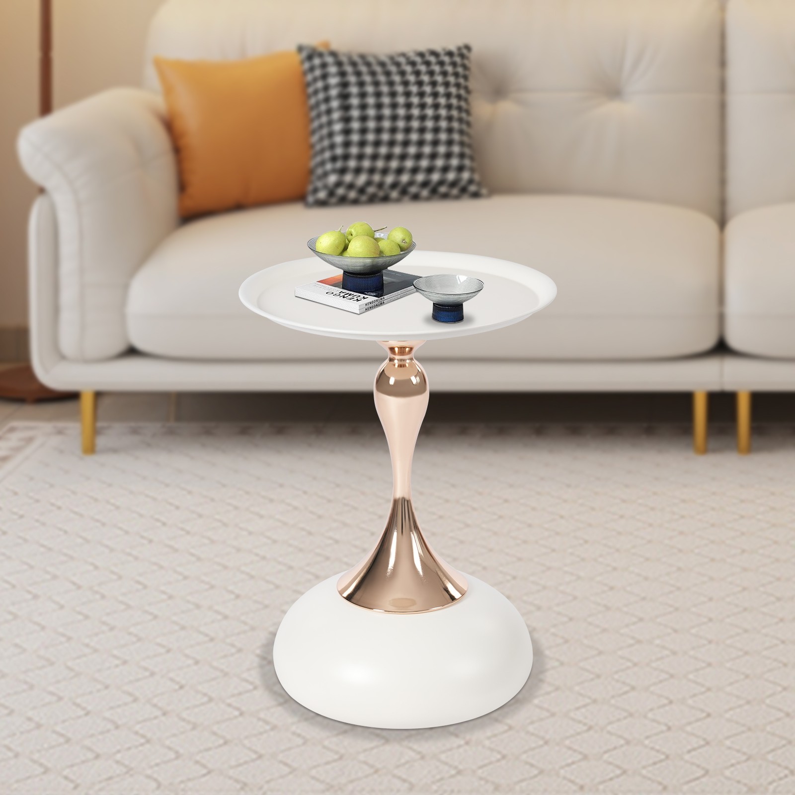 Modern Side Table Round End Table Bedside Table Metal Nightstand White Sofa Desk