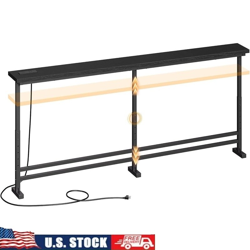 Adjustable Console Table W/ Power Outlet USB Type-C Behind Couch Space Saver
