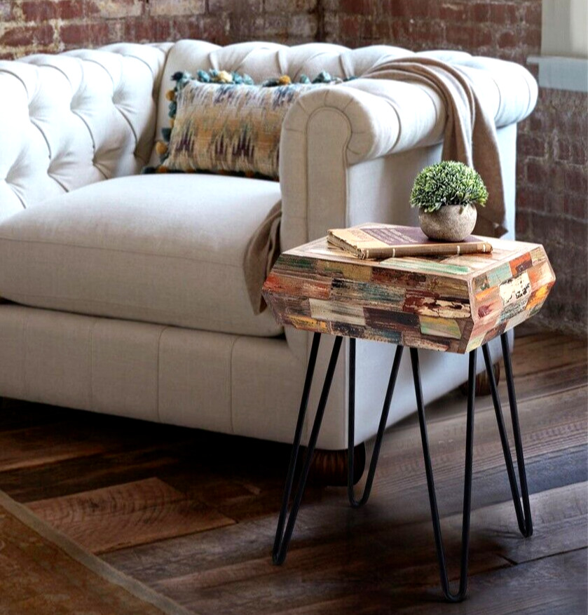 Greenage Side Table Solid Reclaimed Wood Accent Coffee End Table 3D Square