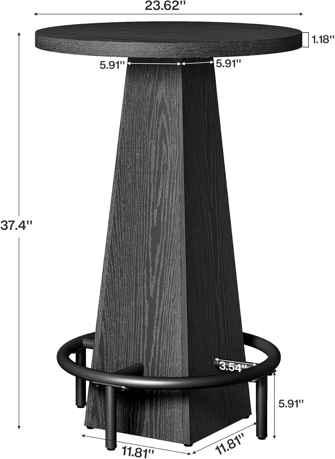 Bar Table, 37.4″ High Round Pub Table for Small Bars, Dining Room, Kitchen-Black