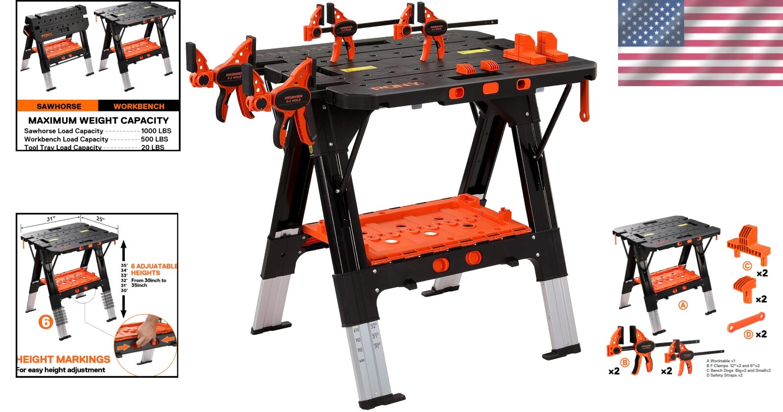 Portable Folding 2-in-1 Workbench & Sawhorse – Lightweight & Multifunctional