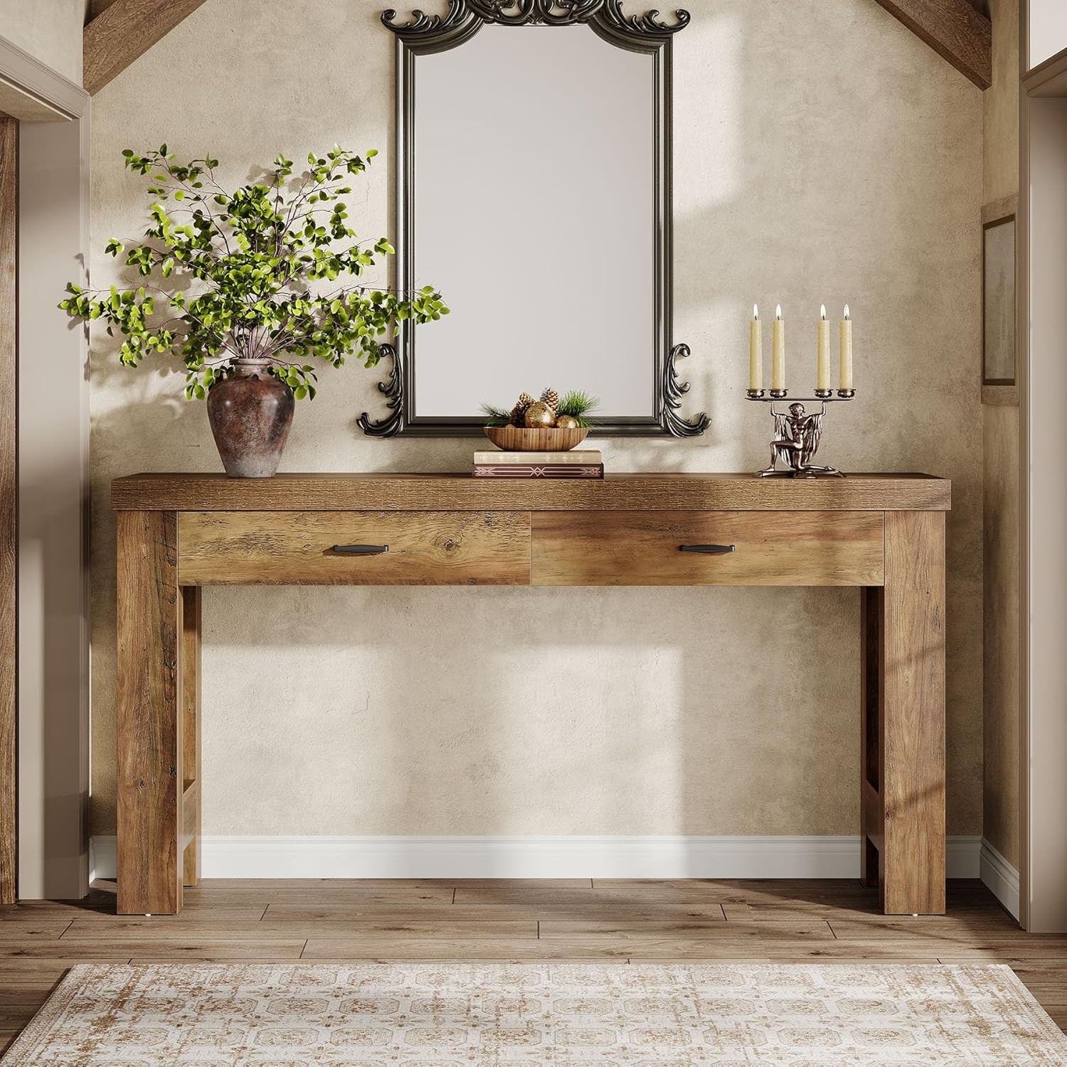 63″ Console Table with 2 Drawers, Farmhouse Entryway Sofa Table for Living Room