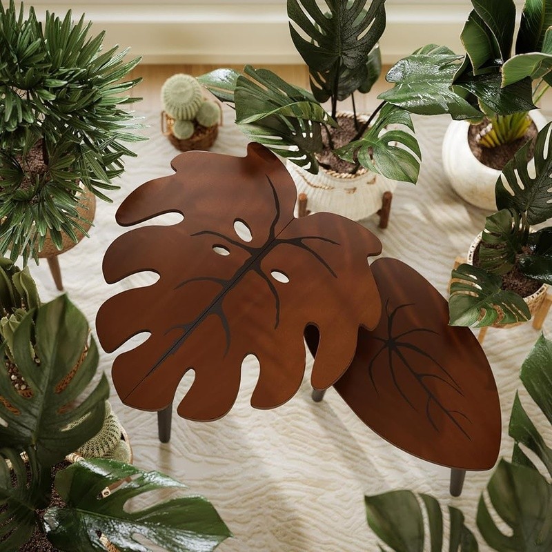 Fun Leaf Design Nesting Coffee Tables Space Saving Lightweight Unique Home Decor