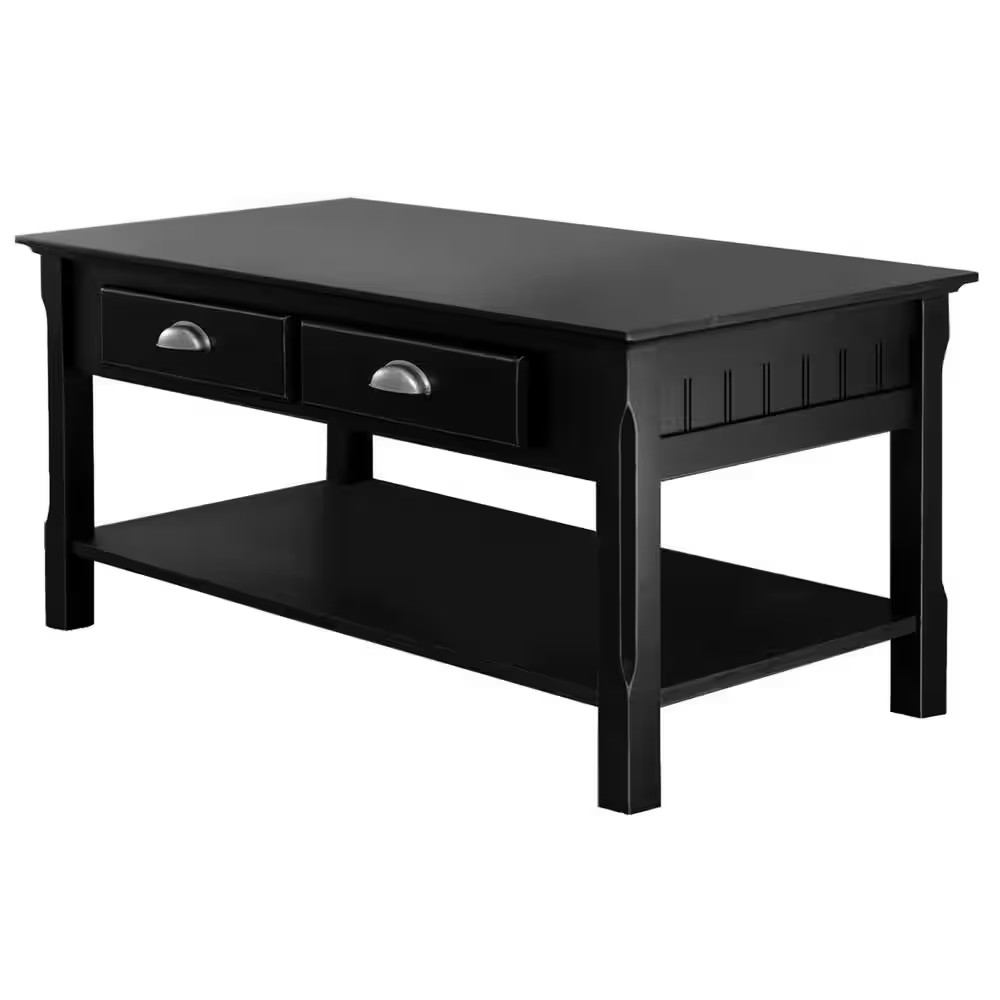 Timber 38 In. Black Medium Rectangle Wood Coffee Table with Shelf