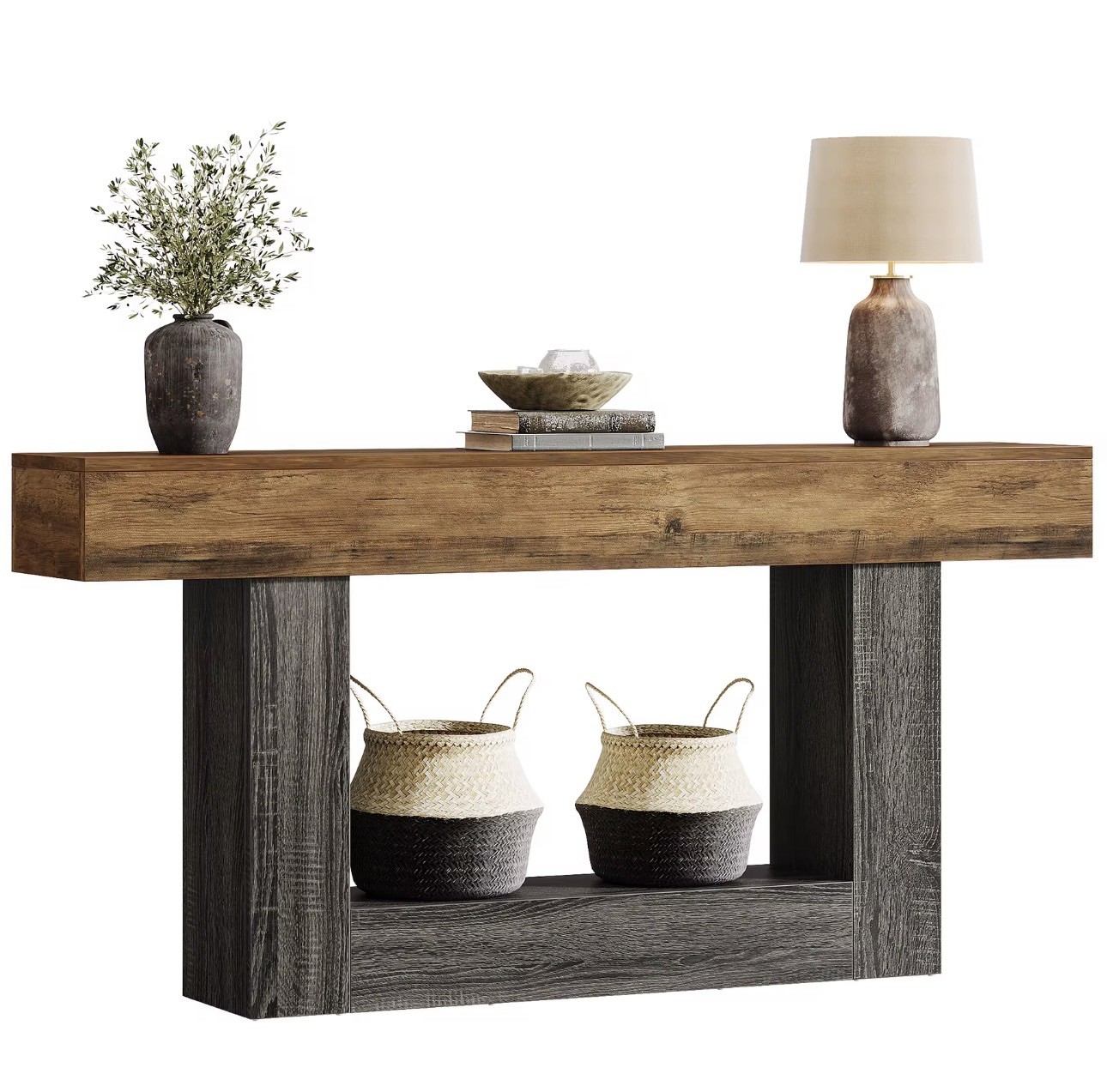 63″ Console Table, Farmhouse 2-Tier Entryway Table, Narrow Long Wood Sofa Table