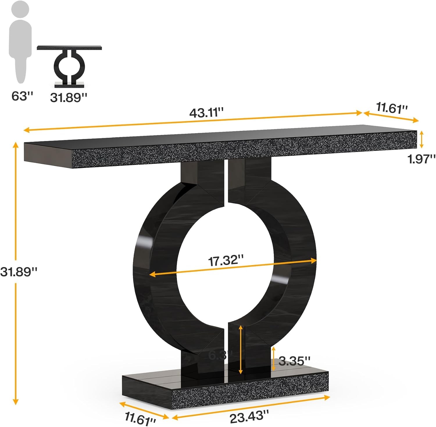 Long Console Table with A Pristine Mirrored Finish and A Unique O-shaped Base
