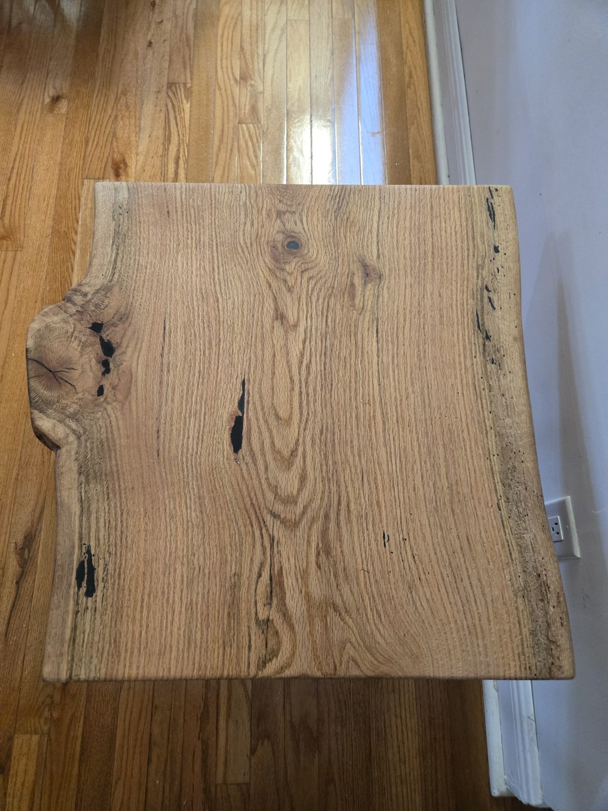 Set of 2 Live Edge White Oak Rectangular End Tables w/ Black Metal Legs 24x22x17
