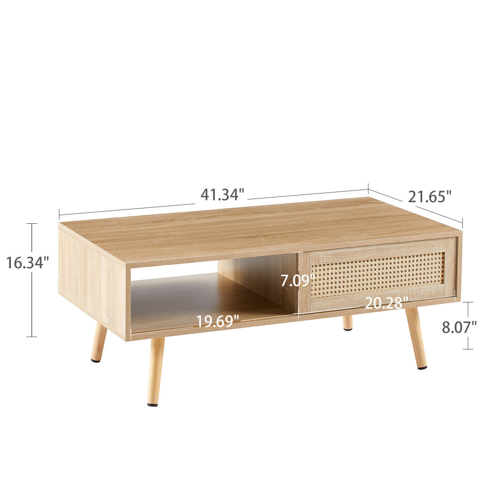White Rattan Coffee Table with Sliding Doors – Perfect for Living Room