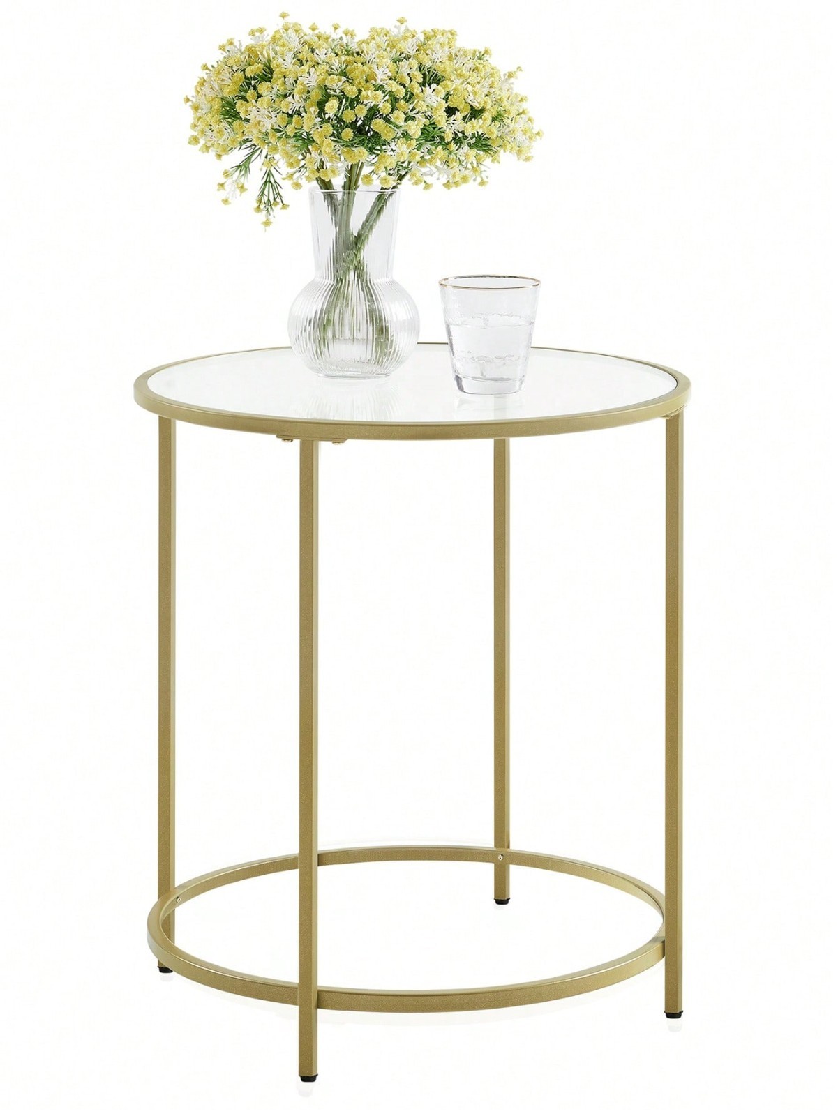 VASAGLE Round Glass Side Table Gold Metal Frame For Living Room Bedroom
